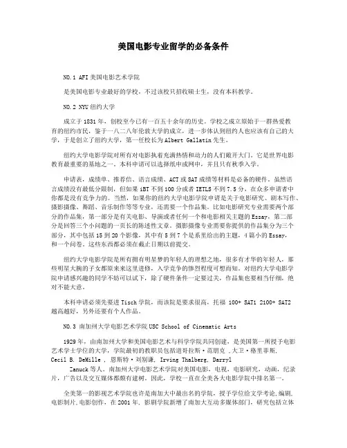 美国电影专业留学的必备条件