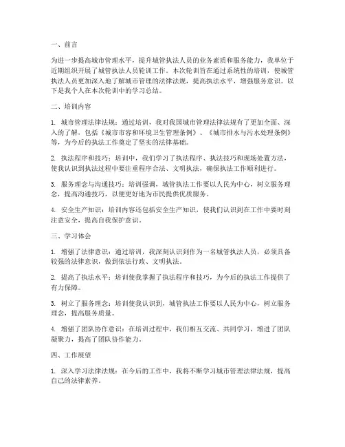 城管个人轮训工作总结