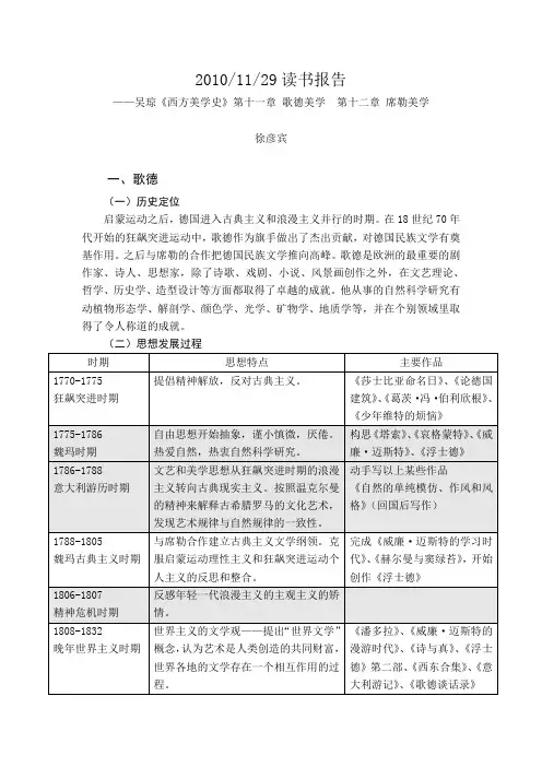 吴琼《西方美学史》第十一章歌德美学第十二章席勒美学读书报告2010-11-29