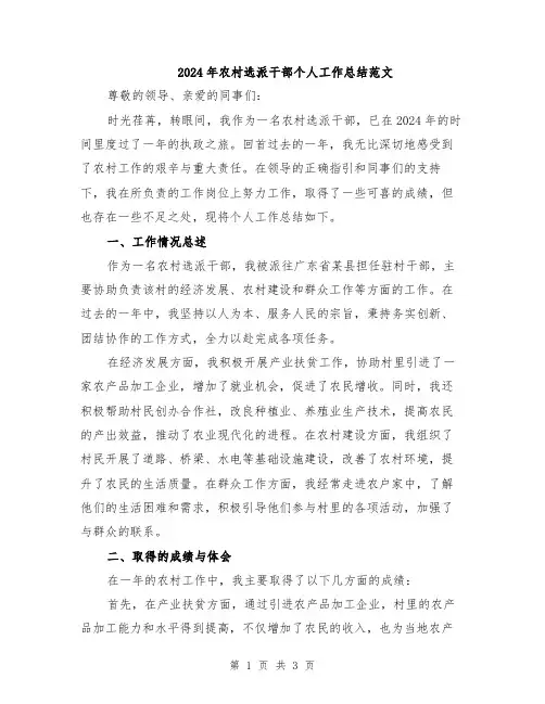2024年农村选派干部个人工作总结范文