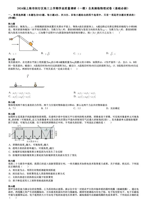 2024届上海市闵行区高三上学期学业质量调研(一模)全真演练物理试卷(基础必刷)