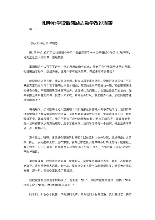 阳明心学读后感励志勤学改过泽善