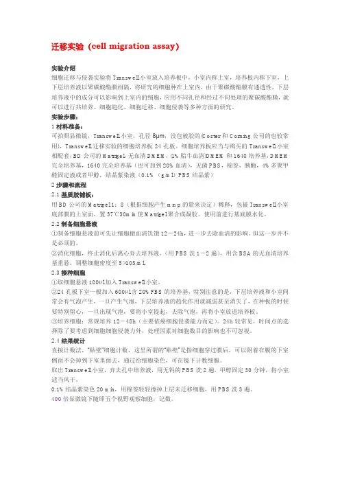 细胞迁移侵袭试验技术(Transwell)