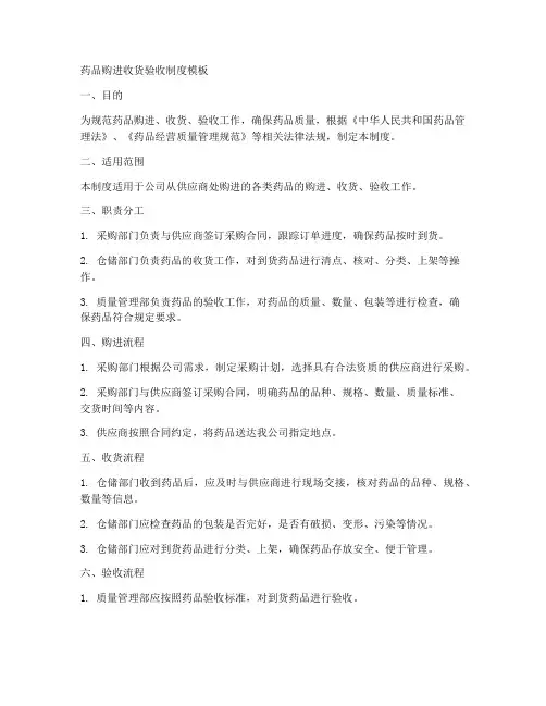 药品购进收货验收制度模板