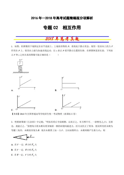 专题02 相互作用-三年高考(2016-2018)物理试题分项版解析(原卷版)