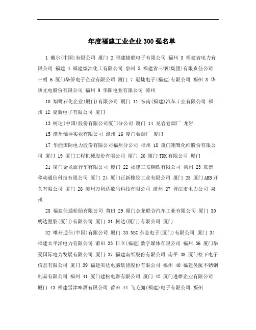 年度福建工业企业300强名单