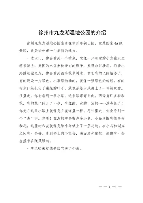 徐州市九龙湖湿地公园的介绍