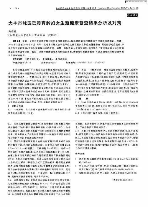 大丰市城区已婚育龄妇女生殖健康普查结果分析及对策