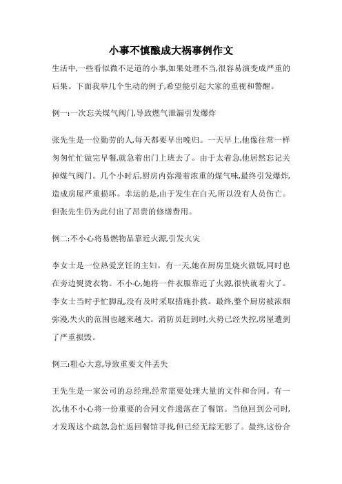 小事不慎酿成大祸事例作文