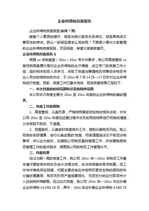 企业所得税自查报告