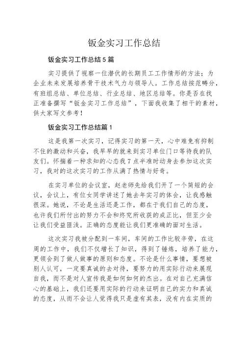 钣金实习工作总结