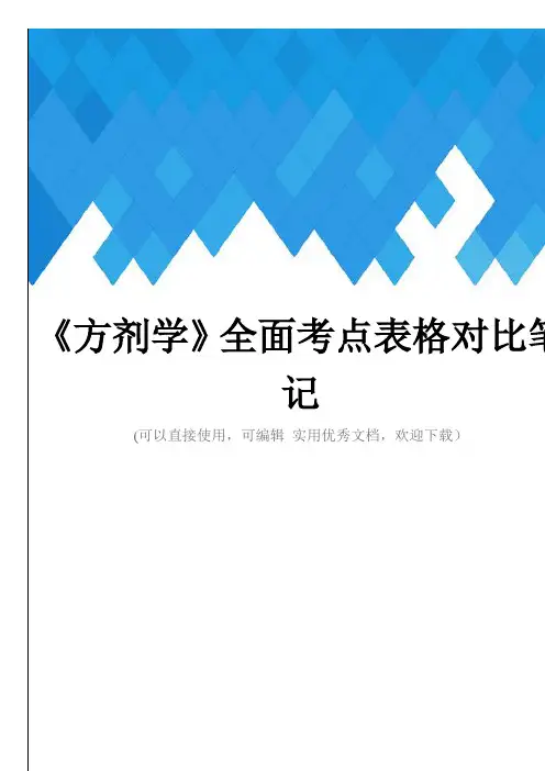 《方剂学》全面考点表格对比笔记完整