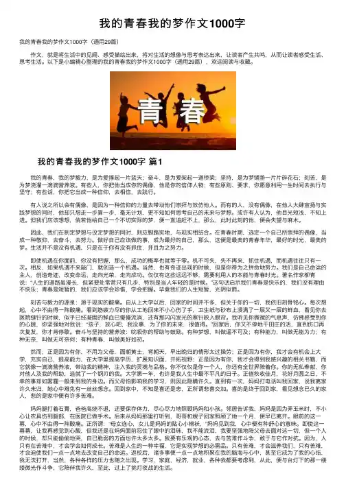 我的青春我的梦作文1000字