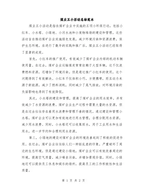 煤业五小活动总结范本