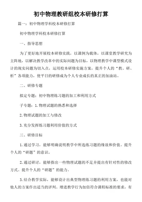 初中物理教研组校本研修打算