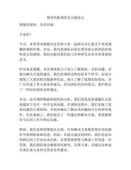 领导莅临调查发言稿范文