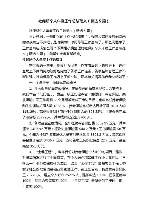 社保所个人年度工作总结范文（精选5篇）