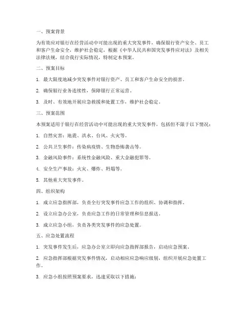 银行重大突发应急预案