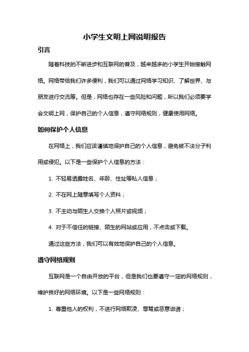 小学生文明上网说明报告