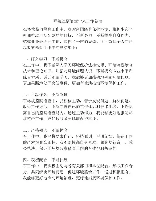 环境监察稽查个人工作总结