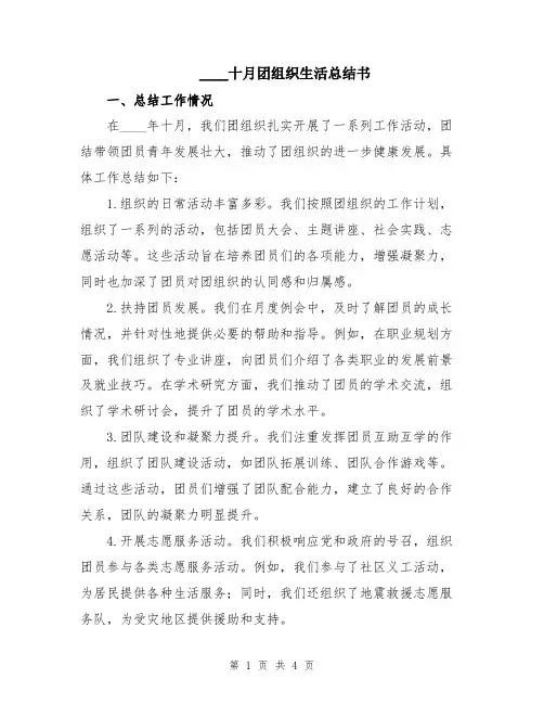 2024十月团组织生活总结书