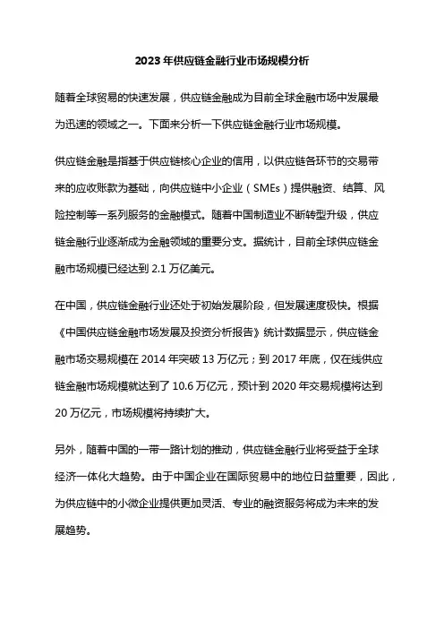 2023年供应链金融行业市场规模分析