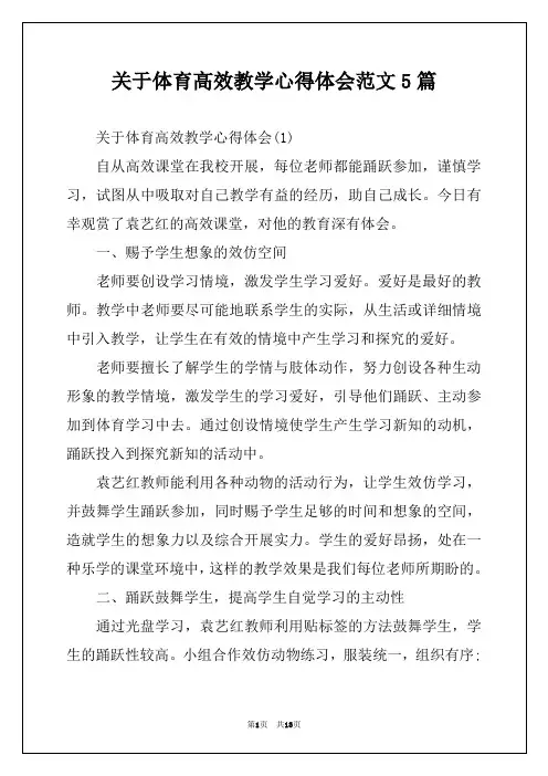关于体育高效教学心得体会范文5篇