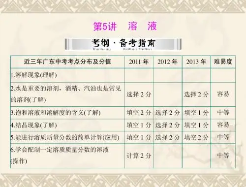 2014年中考化学 第一部分 第一单元 第5讲 溶液  配套课件