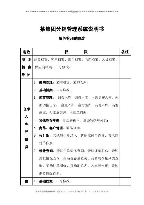 某集团分销管理系统说明书-——角色管理