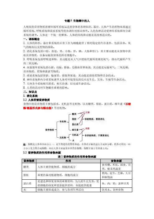2022年初中生物中考总复习 专题5-生物圈中的人(完整)