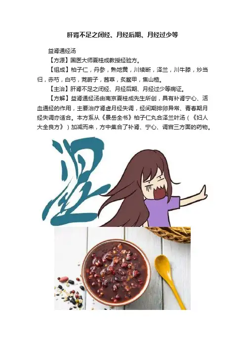 肝肾不足之闭经、月经后期、月经过少等