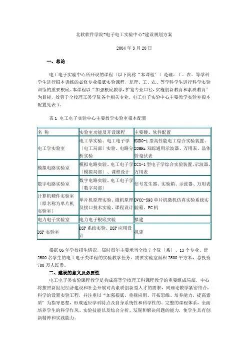 电子电工实验室建设规划方案