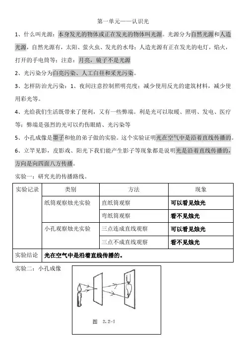 青岛版五上科学知识点考点全册