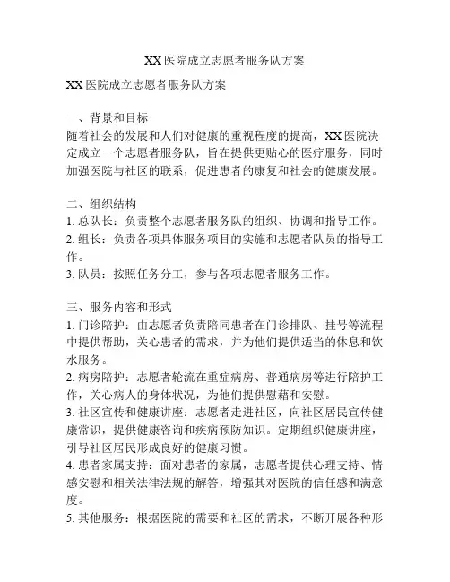 XX医院成立志愿者服务队方案