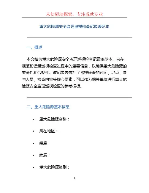 重大危险源安全监理巡视检查记录表范本