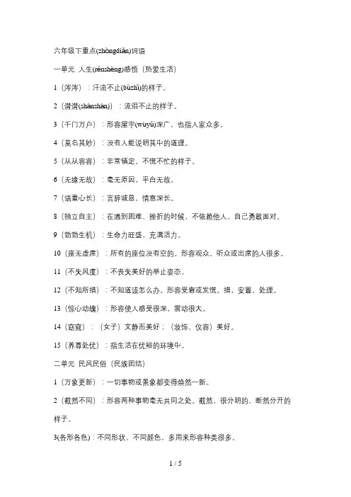 六年级下重点词语