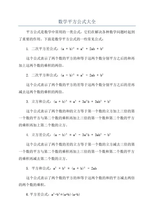 数学平方公式大全
