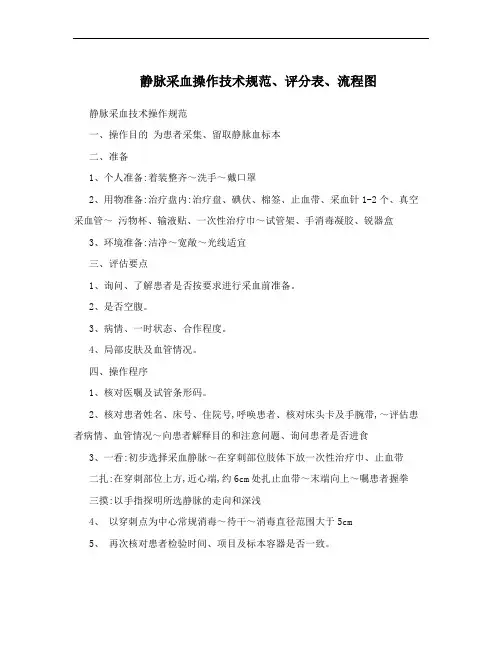 静脉采血操作技术规范、评分表、流程图