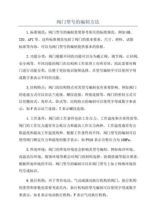 阀门型号的编制方法