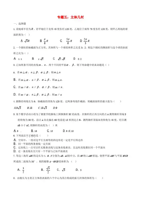 2020年高考数学原创预测题 专题五 立体几何 文 大纲人