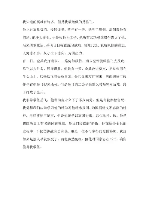 作文最敬佩的人岳飞600字