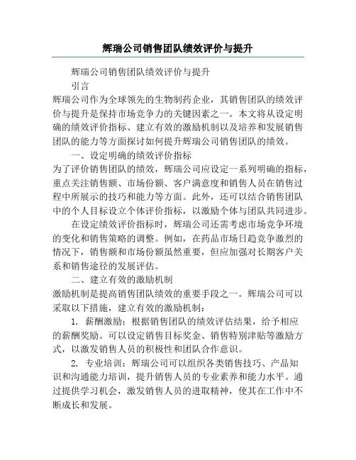 辉瑞公司销售团队绩效评价与提升