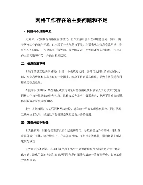 网格工作存在的主要问题和不足