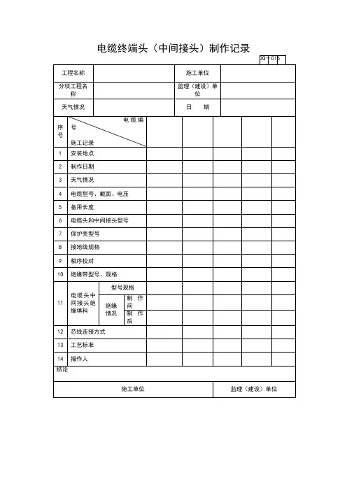 【工程通用表格】电缆终端头(中间接头)制作记录