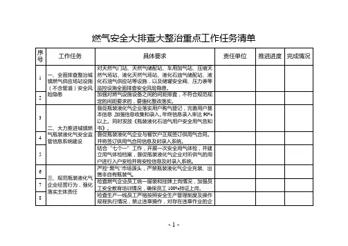 燃气安全大排查大整治重点工作任务清单