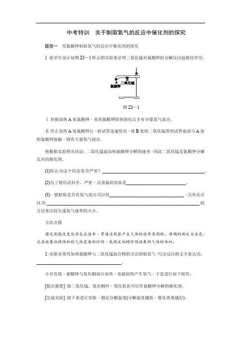 人教版九年级化学上册中考特训 关于制取氧气的反应中催化剂的探究