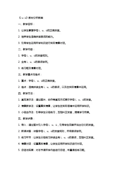 《i u ü》教材分析教案