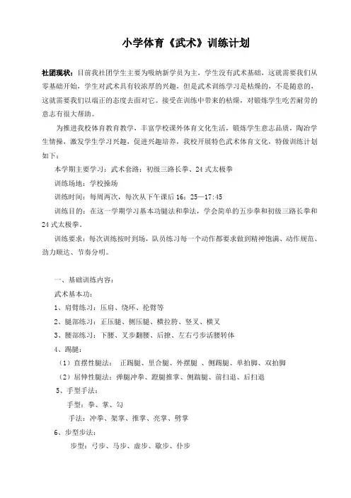 小学体育《武术》训练计划
