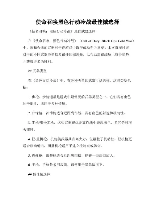 使命召唤黑色行动冷战最佳械选择