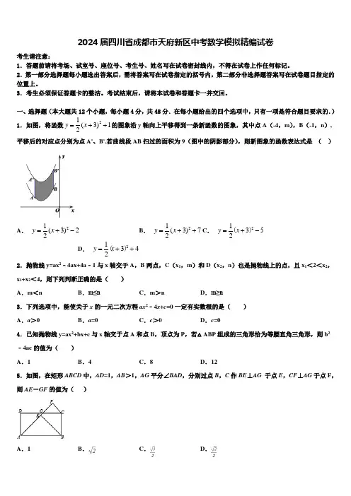 2024届四川省成都市天府新区中考数学模拟精编试卷含解析